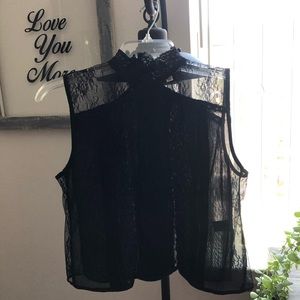 Dance & Marvel Black Sheer Laces Top SZ S